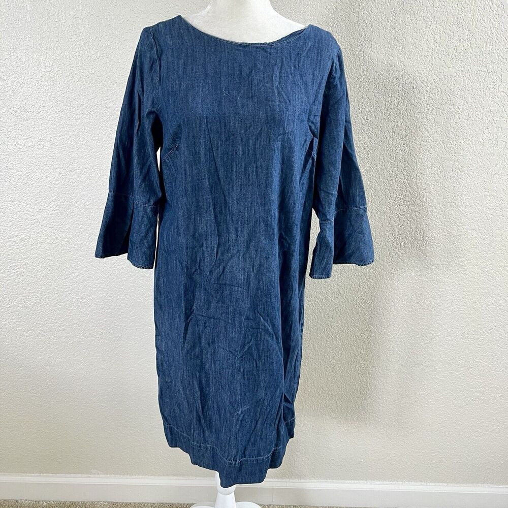 Talbots Dress Womens Sz 12 Navy Blue Sheath Party Career Sun Dress 100% Cotton